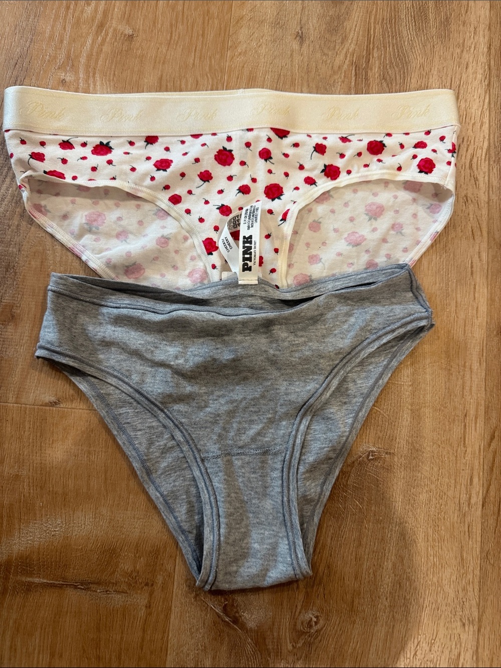 PINK Victoria's Secret Floral Red & Gray Cotton Bikini Panties (2-Pack)